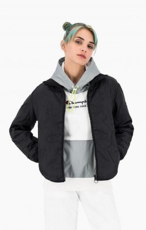 Champion Allover C Logo Zip-Up Párnázott Jacket Női Kabát Fekete | 5263-TOAJN