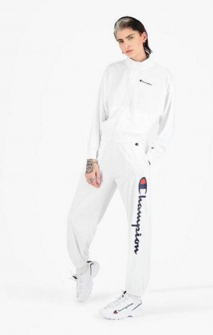 Champion All-over Script Logo Print Pálya Pants Női Jogger Nadrág Fehér | 6085-NJQEU