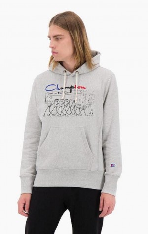 Champion Archive Centenary Print Reverse Weave Hoodie Férfi Kapucnis Pulóver Világos Szürke | 7830-GRKTW