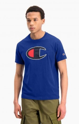 Champion Big C Crew Neck T-Shirt Férfi Póló Kék | 2607-XOWIG