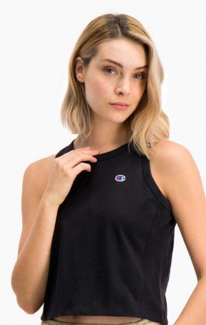 Champion Bordázott Insert Cropped Tank Top Női Póló Fekete | 4658-OWEPV