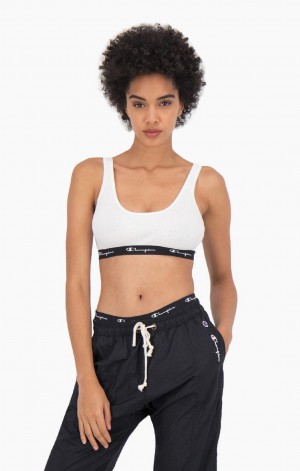 Champion Bordázott Pamut Logo Trim Bralette Női Fürdőruha Fehér | 2408-IFYBQ