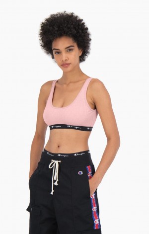 Champion Bordázott Pamut Logo Trim Bralette Női Fürdőruha Rózsaszín | 0925-PCGEX