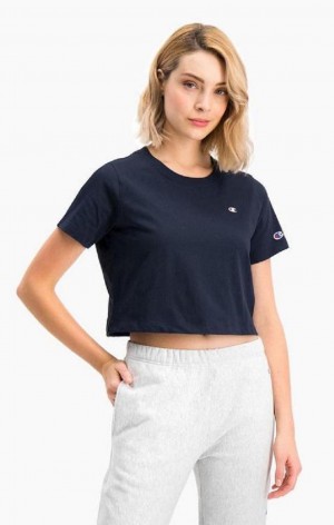 Champion C Logo Crew Neck Cropped T-Shirt Női Póló Sötétkék | 9741-KFDTW