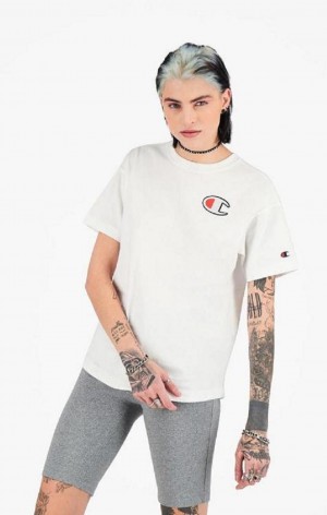 Champion C Patch Maxi T-Shirt Női Póló Fehér | 0561-TESLK