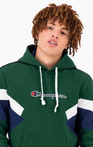 Champion Colour Block Insert Fleece Hoodie Férfi Kapucnis Pulóver Világos Zöld | 5281-HWDUO