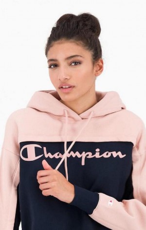 Champion Colour Block Logo Layer Fleece Hoodie Női Kapucnis Pulóver Fekete | 0389-POTYI