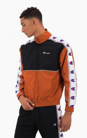 Champion Colour Block Logo Tape Trim Pálya Jacket Férfi Kabát Barna | 2358-FCPAG