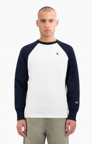 Champion Colour Block Reverse Weave Sweatshirt Férfi Pulóverek Fehér | 4869-DOIVC