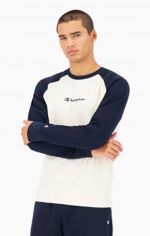 Champion Colour Block Script Logo Sweatshirt Férfi Pulóverek Sötétkék | 3590-ODTAL