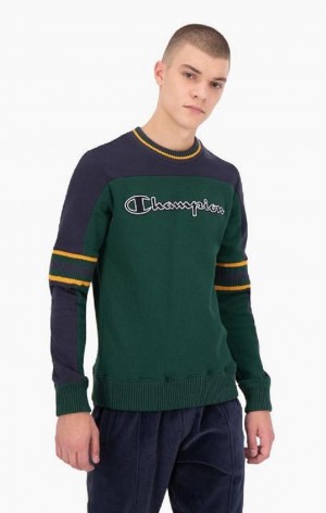 Champion Colour Block Script Logo Sweatshirt Férfi Pulóverek Zöld | 5490-MSIBV