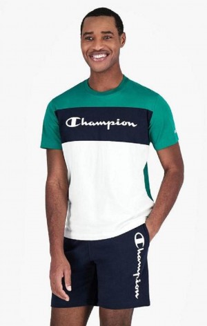 Champion Colour Block Script Logo T-Shirt Férfi Póló Világos Zöld | 2413-NLWXZ