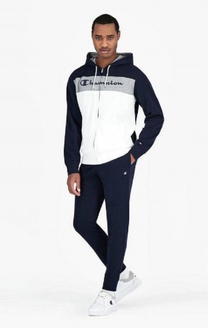 Champion Colour Block Script Logo Zip-Up Sweatsuit Férfi Melegítő Sötétkék | 6724-WXLQT