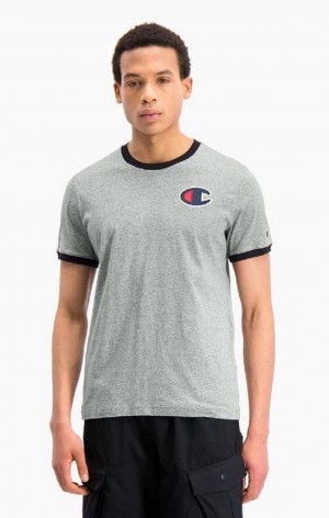 Champion Contrast C Logo Ringer T-Shirt Férfi Póló Sötétszürke | 1839-LIVXR