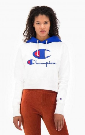 Champion Contrast Hood Logo Detail Jersey Hoodie Női Kapucnis Pulóver Fehér | 2580-BRKSG