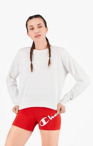 Champion Contrast Rubber Script Logo Sweatshirt Női Pulóverek Fehér | 5179-DIJKL