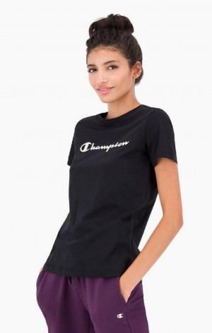 Champion Contrast Script Logo T-Shirt Női Póló Fekete | 4501-BKGUX