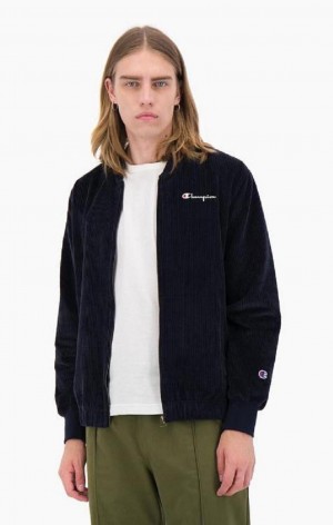 Champion Corduroy Script Logo Bomber Jacket Férfi Kabát Sötétkék | 6498-NLAPI