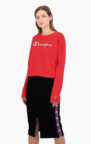 Champion Cropped Script Logo Jersey Top Női Póló Piros | 8734-EDLFM