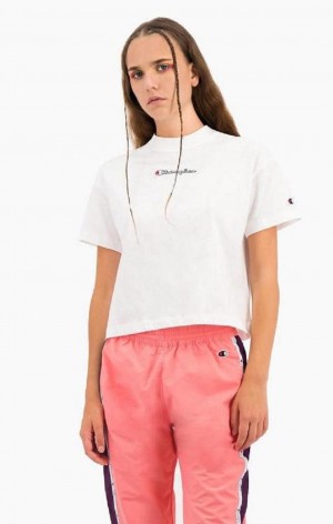 Champion Cropped Script Logo T-Shirt Női Póló Fehér | 9152-PVTDL