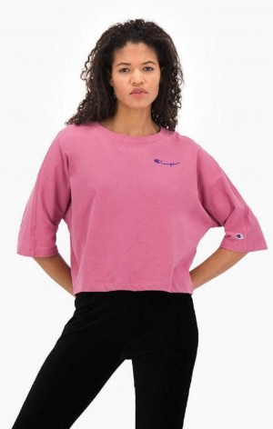 Champion Cropped Script Logo T-Shirt Női Póló Piros | 4172-KICER