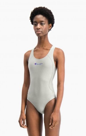 Champion Cross Back Scoop Neck Swimsuit Női Fürdőruha Világos Szürke | 0761-ZVOXP