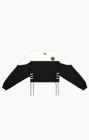 Champion Csipke Up Side Colour Block Copped Sweatshirt Női Pulóverek Fekete Fehér | 8625-AFYES