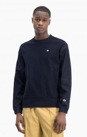 Champion Denim Reverse Weave Sweatshirt Férfi Pulóverek Sötétkék | 8427-HOLDP