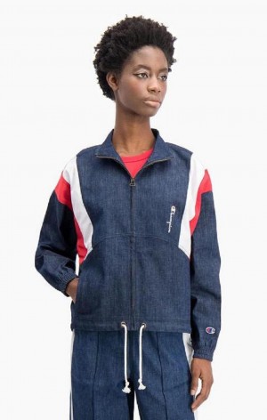 Champion Denim Stripe Pálya Jacket Női Kabát Türkiz Kék | 3760-KCTGI