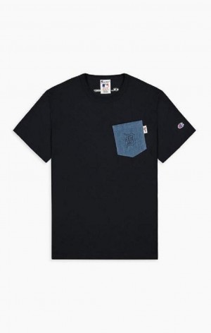 Champion Detroit MLB Denim Patch Pocket T-Shirt Férfi Póló Fekete | 7092-JISYF