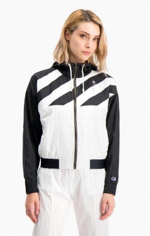 Champion Diagonal Stripe Csuklyás Rain Jacket Női Kabát Fekete Fehér | 0367-ODBHT