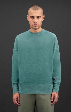 Champion Drop Shoulder Reverse Weave Sweatshirt Férfi Pulóverek Zöld | 2683-ABWVM