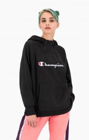 Champion Explorer Double Zip Detail Polar Fleece Hoodie Női Kapucnis Pulóver Fekete | 9647-AQLZS