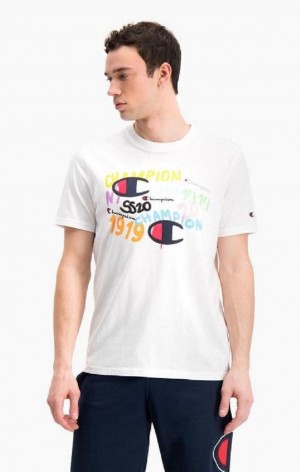 Champion Graffiti Logo Print T-Shirt Férfi Póló Fehér | 6057-PWSGT