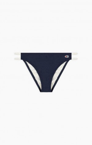 Champion Grafika Stripe Double Pántos Bikini Bottoms Női Fürdőruha Sötétkék | 8042-WLPXC