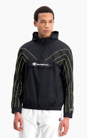 Champion Half Zip-Up Neon Stripe Csuklyás Pálya Jacket Férfi Kapucnis Pulóver Fekete | 6305-CBDAX