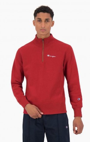 Champion Half Zip-Up Reverse Weave Sweatshirt Férfi Pulóverek Bordó | 8034-RTHVP