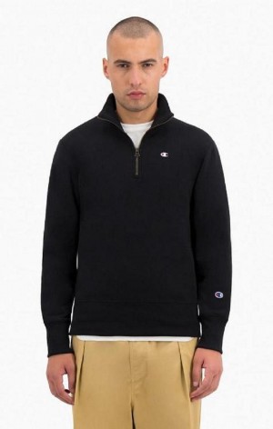 Champion Half Zip-Up Reverse Weave Sweatshirt Férfi Pulóverek Fekete | 8794-WKRLC