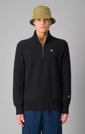 Champion Half Zip-Up Reverse Weave Sweatshirt Férfi Pulóverek Fekete | 2980-IFLNY