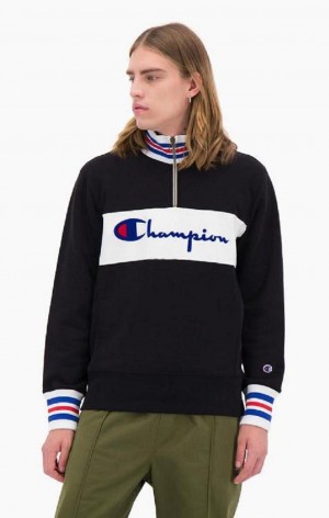 Champion Half Zip-Up Script Logo Sweatshirt Férfi Pulóverek Fekete | 1549-XBZAS