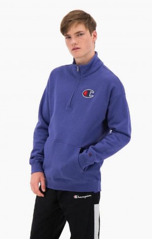 Champion Half Zip-Up Velúr C Sweatshirt Férfi Pulóverek Sárga | 8069-SMEXI