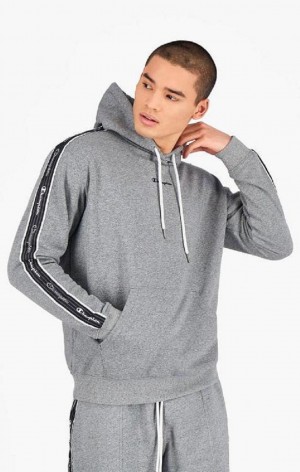 Champion Jacquard Logo Tape Hoodie Férfi Kapucnis Pulóver Sötétszürke | 4502-OAZSR