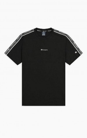 Champion Jacquard Logo Tape T-Shirt Férfi Póló Fekete | 0639-BGLRU