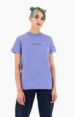 Champion Jaspé Script Logo T-Shirt Női Póló Kék | 6807-TNHKJ