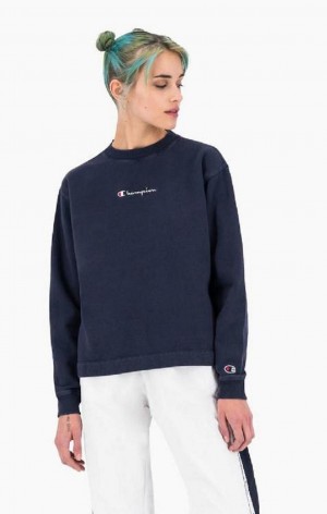 Champion Long Sleeve Pamut Fleece T-Shirt Női Póló Sötéttürkiz | 0954-MVAWH