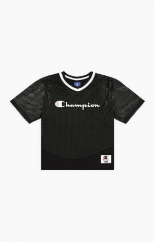 Champion Mesh Detail Double Layer T-Shirt Női Póló Fekete | 6827-SANJG