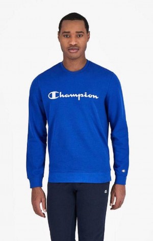 Champion Mesh Effect Script Logo Sweatshirt Férfi Pulóverek Kék | 8792-WLFKV