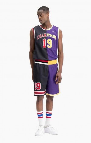 Champion NBMIX Patchwork 'Champion 19' Basketball Shorts Férfi Rövidnadrág Fekete Lila | 5740-JKRBA