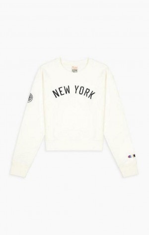 Champion New York MLB Cropped Reverse Weave Sweatshirt Női Pulóverek Barna | 9751-MNPCU