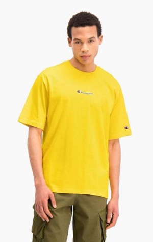 Champion Oversized Script Logo Print T-Shirt Férfi Póló Arany | 2904-SILPU